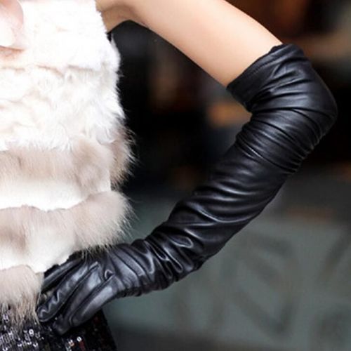 Gants Noir Simili Cuir Moulant Long Déguisement Femme Mode