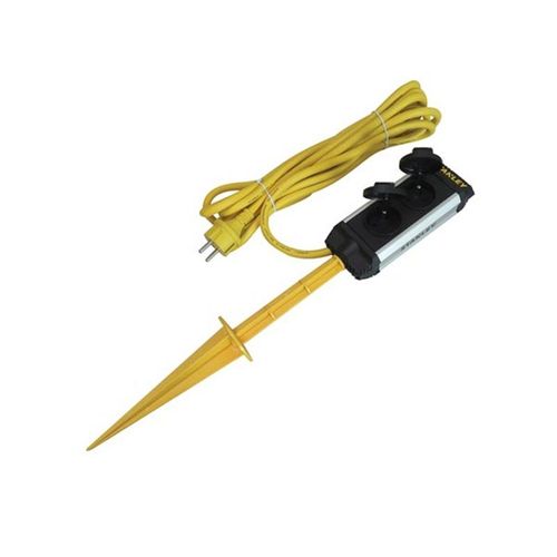 Stanley - Bloc Multiprise "Ground Spike" - 2 Prises - Avec Clapets Et Piquet