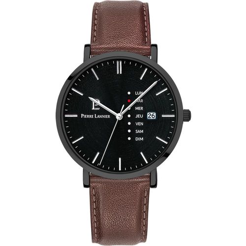Montre Homme Data Cadran Noir Bracelet Cuir Brun
