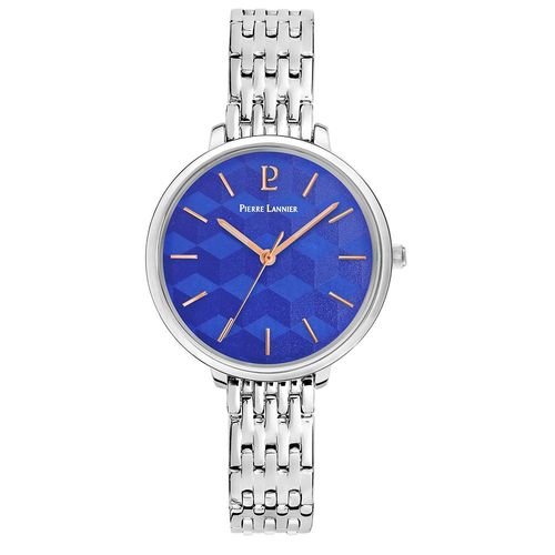 Montre Femme Mirage Cadran Bleu Bracelet Acier Argenté