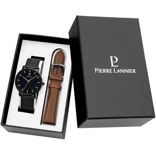 Coffret Homme Essential Cadran Noir Bracelet Cuir Brun