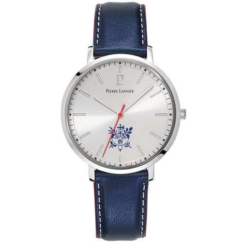 Montre Homme Élysée Cadran Argenté Bracelet Cuir Bleu