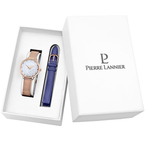 Coffret Femme Rcs Cadran Blanc Bracelet Cuir Bleu