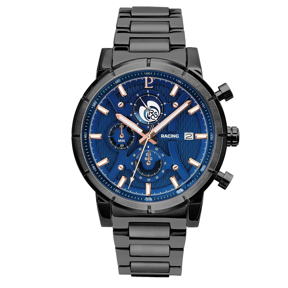 Montre Homme Rcs Cadran Bleu Bracelet Acier Noir