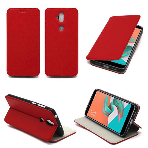Etui Asus Zenfone 5 Lite Rouge (Zc600kl) Ultra Slim Cuir Style Avec Stand - Housse Cover Flip Coque De Protection Asus Zenfone 5 Light Smartphone 6 Pouces 2018 - Accessoires Pochette Xeptio Case