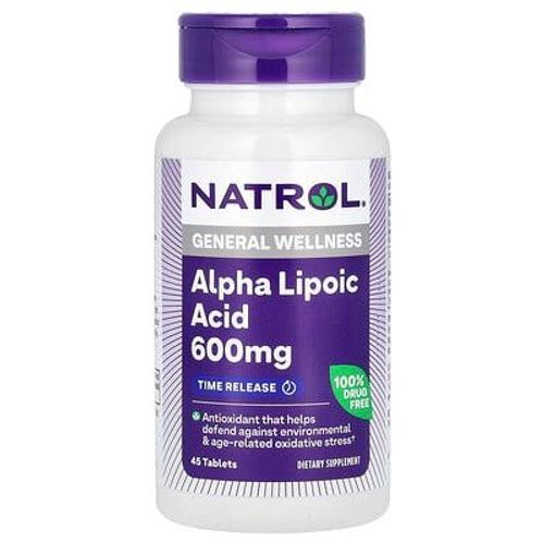 Natrol Acide Alpha Lipoïque, Libération Retardée, 600 Mg, 45 Comprimés 