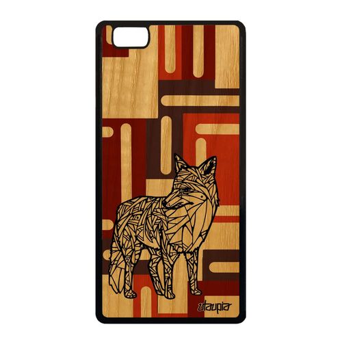 Coque Renard Pour P8 Lite 2015 En Bois Silicone Couleur Cube Marron Etui Huawei P8 Lite 2015