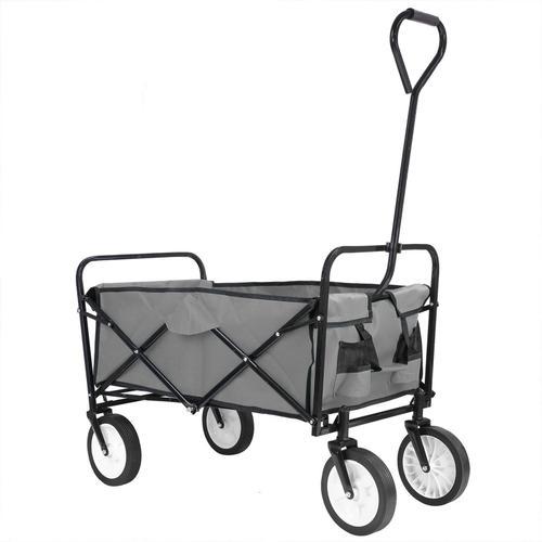 Chariot De Jardin Pliable 2 Poches Filet Charge Maximale 80 Kg Pliable, Extérieur, Plage,Gris