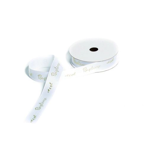Ruban Satin Blanc Et Doré Bapteme 19 Mm