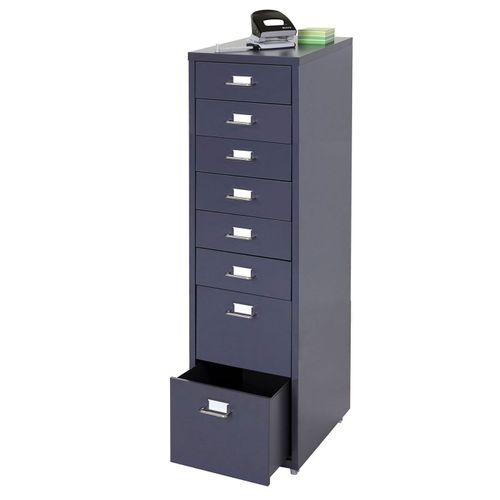 Caisson À Roulettes Boston T851, Placard À Tiroirs En Acier, 109x28x44 Cm 8 Tiroirs   Gris Foncé