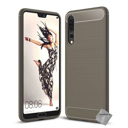 Housse Etui Coque Silicone Gel Carbone Pour Huawei P20 Pro + Film Ecran - Gris