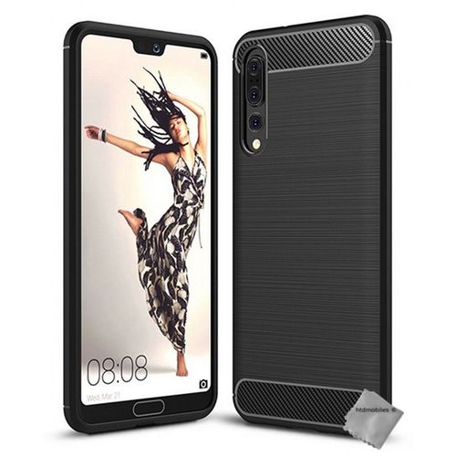 Housse Etui Coque Silicone Gel Carbone Pour Huawei P20 Pro + Verre Trempe - Noir