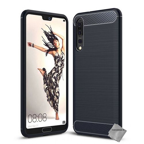 Housse Etui Coque Silicone Gel Carbone Pour Huawei P20 Pro + Verre Trempe - Bleu Fonce