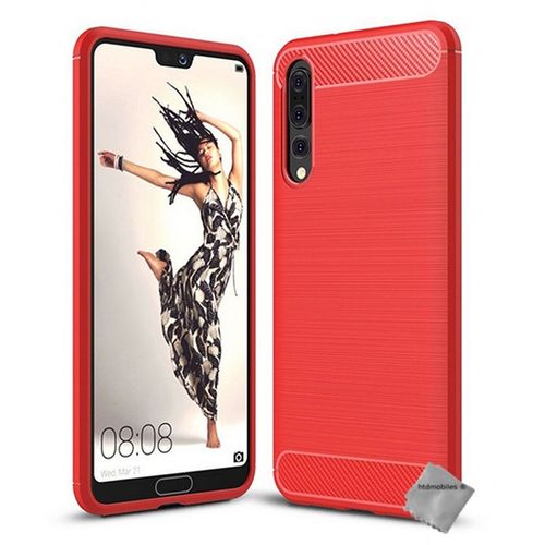 Housse Etui Coque Silicone Gel Carbone Pour Huawei P20 Pro + Verre Trempe - Rouge