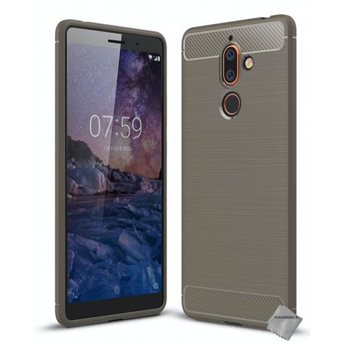 Housse Etui Coque Silicone Gel Carbone Pour Nokia 7 Plus + Film Ecran - Gris