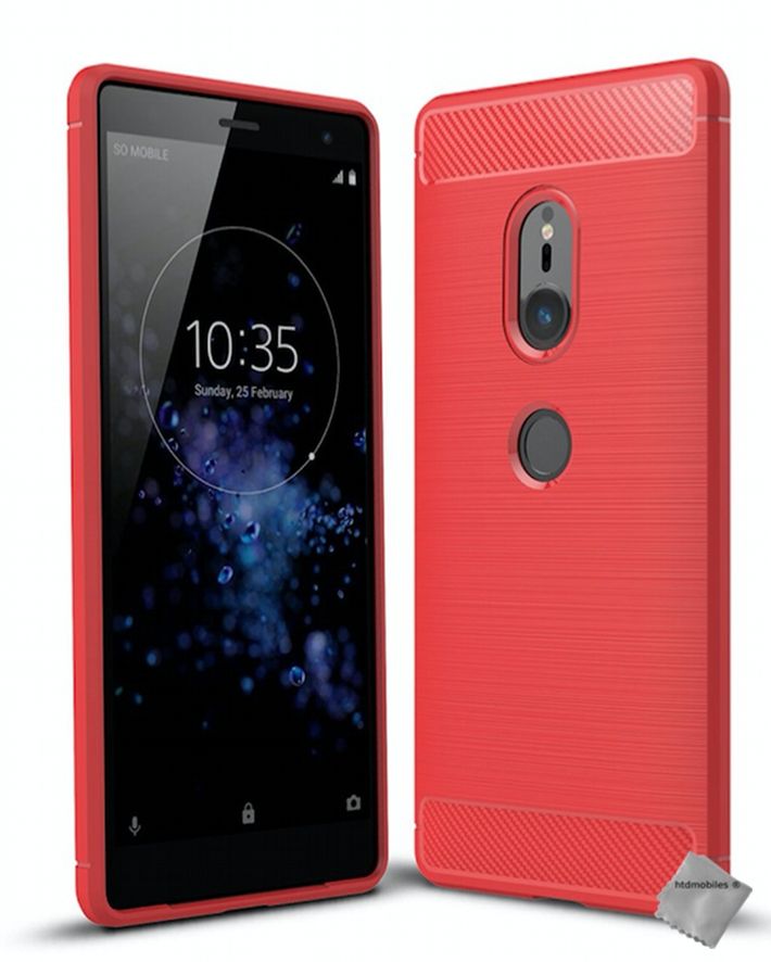 Housse Etui Coque Silicone Gel Carbone Pour Sony Xperia Xz2 + Film Ecran - Rouge