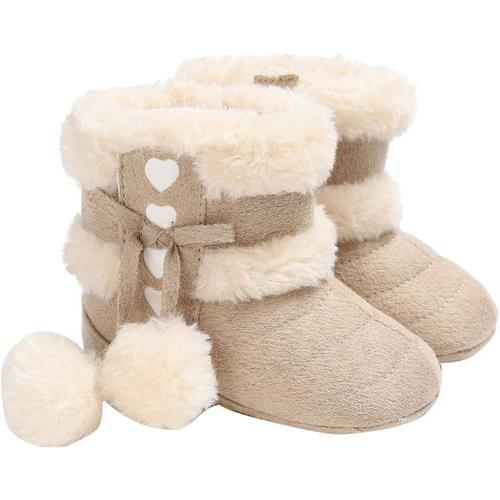 Butterme Bottes Bébé, Bébé D'hiver Doux Et Chaud Semelle Antidérapante Mi-Mollet Chaussures De Crèche Avec Fourrure Paré Pom Pom Bébé Prewalker Enfant En Bas Âge Bottes De Neige Pour 0-18 Mois Bébé