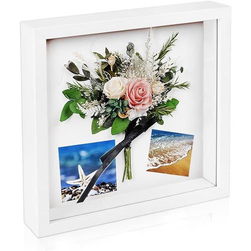 Cadre Photo 3D à Remplir 20x20 cm Cadre Photo Vitrine 3D Cadre Boîte en Bois Cadre d'Objet Carrée avec Verre Acrylique Incassable Pour Médailles, Billets, Fleurs, Souvenirs, avec Lumineuse LED