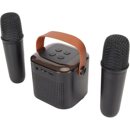 Mini Machine de karaoké avec 2 Microphones sans Fil, Enceinte Bluetooth Portable avec lumière RVB pour Enfants et Adultes, stéréo puissante, Cadeaux pour Filles et garçons (Noir)