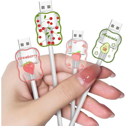 4 Pièces Protege Cable Fruits Mignons Attaque de Câble Chargeur Cord Saver, Protecteur de Câble de Chargeur de Téléphone pour Samsung Android Chargeur USB en Forme de Vague