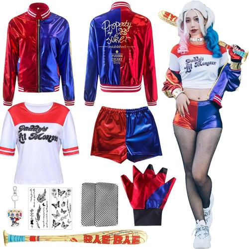 Déguisement Harley Cosplay Costume Adulte Enfant,Déguisement Quinn Squad Costume Set,Harley Quinn Costume Enfant,Deguisement Harley Quinn Femme,Pour Carnaval Halloween Cadeau Cosplay