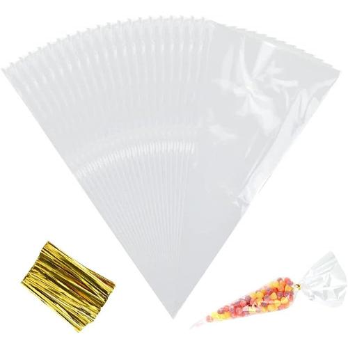 Sacs à Cône Transparent,Sac Cellophane Transparent,Sac Cellophane,Sac Cellophane Alimentaire,Sac Bonbon,Sac Cadeau Noël Halloween Thanksgiving Sac Cadeau,80PCS