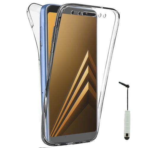 Coque Avant Et Arrière Silicone Pour Samsung Galaxy A8 (2018) A530f 5.6" 360° Protection Intégrale - Transparent + Mini Stylet