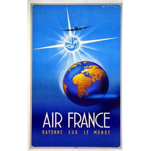 Air France - Rayonne Sur Le Monde Maurus 1948 - 50x70cm - Affiche / Poster Envoi En Tube