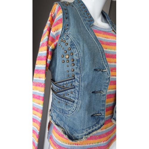 Gilet Sans Manches Clouté Morgan Jean 40 Bleu