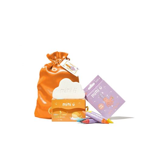 Coffret Cadeau Mini-U Crayons & Nuages : Bombe De Bain Nuage 3pcs + Crayons De Bain 6pcs 