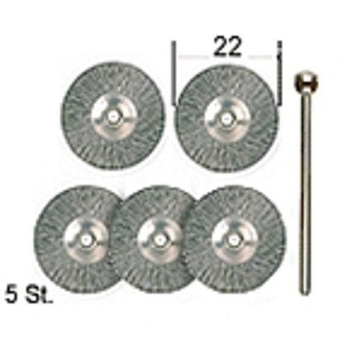 5 brosses Proxxon - acier inoxydable - disques Ø 22 mm, axe 2,35 mm
