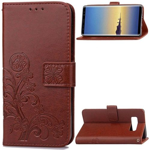 Samsung Galaxy Note 8 Coque, Saturcase Lucky Clover Pu Cuir Magnétique Flip Portefeuille Support Porte-Carte Protecteur Cover Case Avec Dragonne Coque Housse Étui Pour Samsung Galaxy Note 8 (Brun)