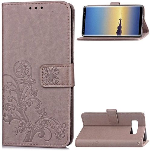 Samsung Galaxy Note 8 Coque, Saturcase Lucky Clover Pu Cuir Magnétique Flip Portefeuille Support Porte-Carte Protecteur Cover Case Avec Dragonne Coque Housse Étui Pour Samsung Galaxy Note 8 (Gris)