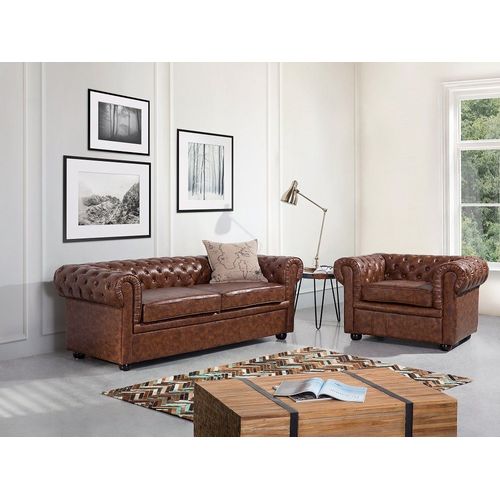 Fauteuil En Cuir Pu Marron Rétro Chesterfield