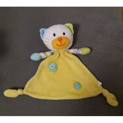 Doudou Chat Jaune Blanc Bleu Vert Maxita Rond