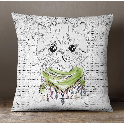 S4sassy Maison Chat Décoratif Imprimé Coussin Blanc Cas Taie D'Oreiller De Jet - Blanc