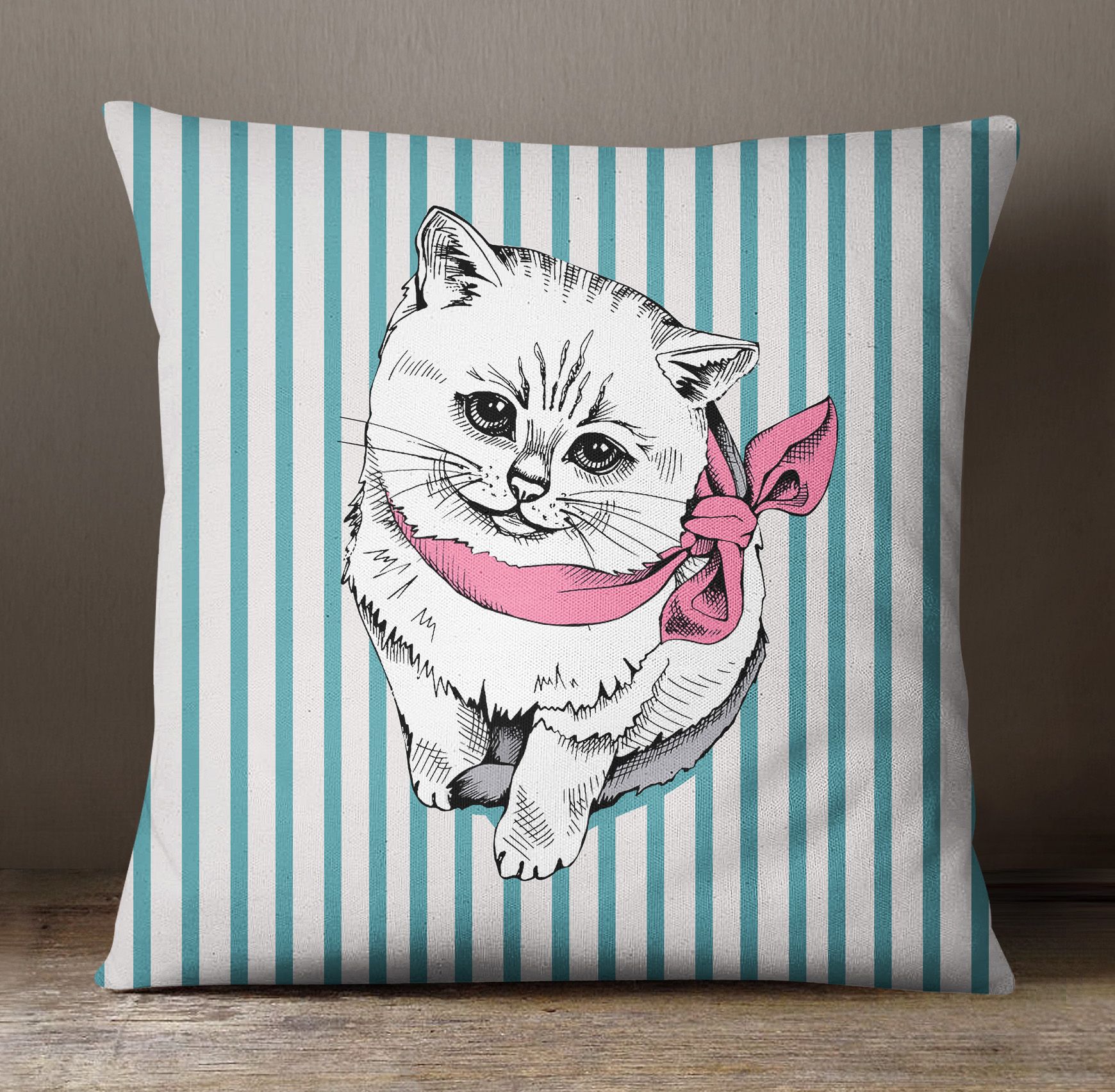 Chat Décoratif S4sassy Sarcelle Imprimé Canapé Bleu Housse De Coussin Jet De Taie D'Oreiller - Bleu