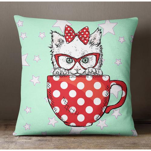 Chat Décoratif S4sassy Oreiller Imprimé Cas Jeter Housse De Coussin Carré Vert - Vert