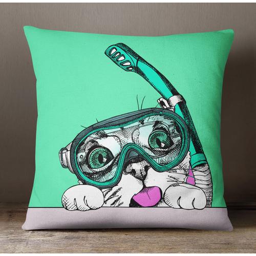 S4sassy Taie D'Oreiller Imprimé Chat Décoratif Boîtier Carré Vert Coussin Jet - Vert