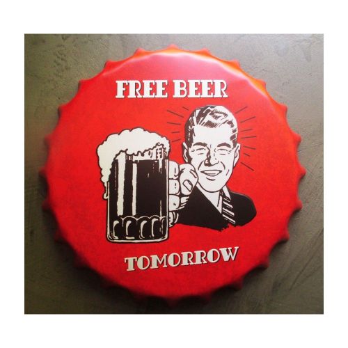 Plaque Capsule Free Beer Tomorrow Rouge 40cm Tole Deco Us
