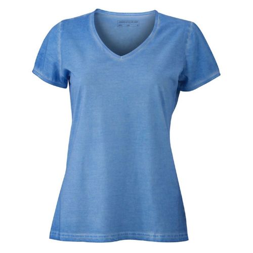 T-Shirt Style Boh?Mien Col V Femme Jn975 - Bleu Horizon