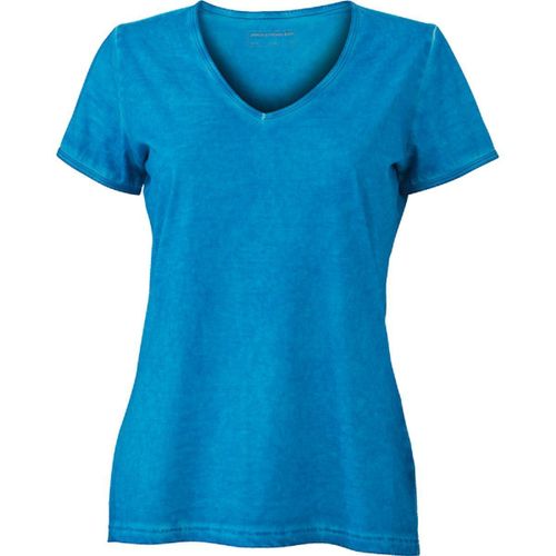 T-Shirt Style Boh?Mien Col V Femme Jn975 - Bleu Turquoise