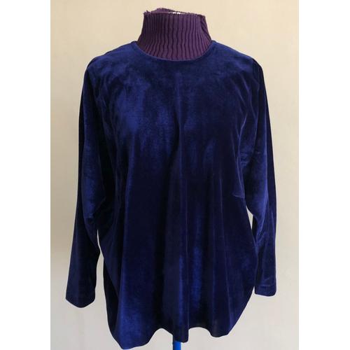 Top Manches Chauve Souris Velours Bleu T. 36-38