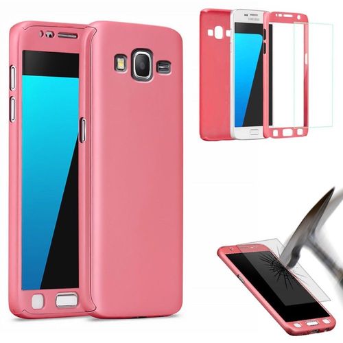 Samsung Galaxy J3 2016 Coque Full Integrale Rose + 1 Film En Verre Inclus