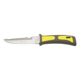 Couteau De Plongée Sous-Marine Third 15481y Avec Lame En Acier De 11,4 Cm, Manche En Abs Jaune, Couvercle En Abs Jaune Et Bandes Élastiques Pour Fixation.