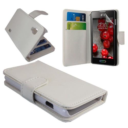 Etui Portefeuille Pour Lg Optimus L5 Ii E460 Livre Housse Coque Pochette Cuir Pu - Blanc