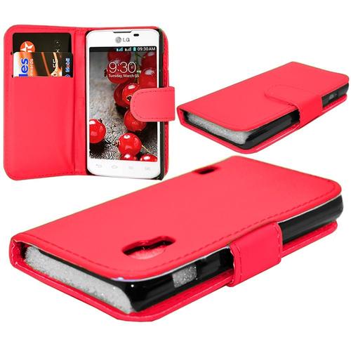 Etui Portefeuille Pour Lg Optimus L5 Ii E460 Livre Housse Coque Pochette Cuir Pu - Rouge