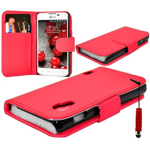 Etui Portefeuille Pour Lg Optimus L5 Ii E460 Livre Housse Coque Pochette Cuir Pu - Rouge + Mini Stylet