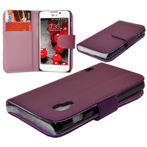 Etui Portefeuille Pour Lg Optimus L5 Ii E460 Livre Housse Coque Pochette Cuir Pu - Violet