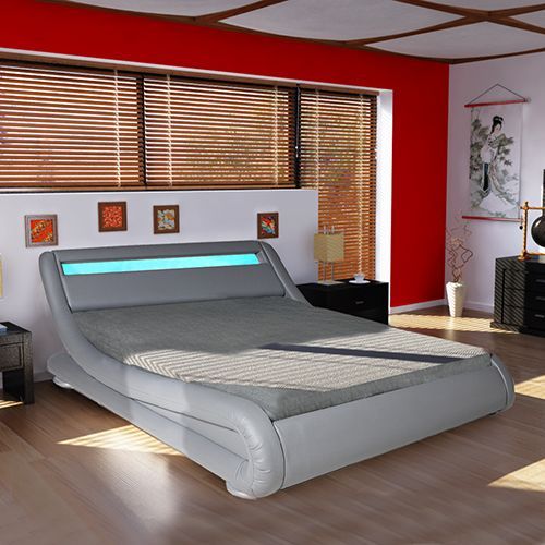 Lit Wave 160x200 Leds Intégrées + 1 Sommier / Gris/ 239x179x75